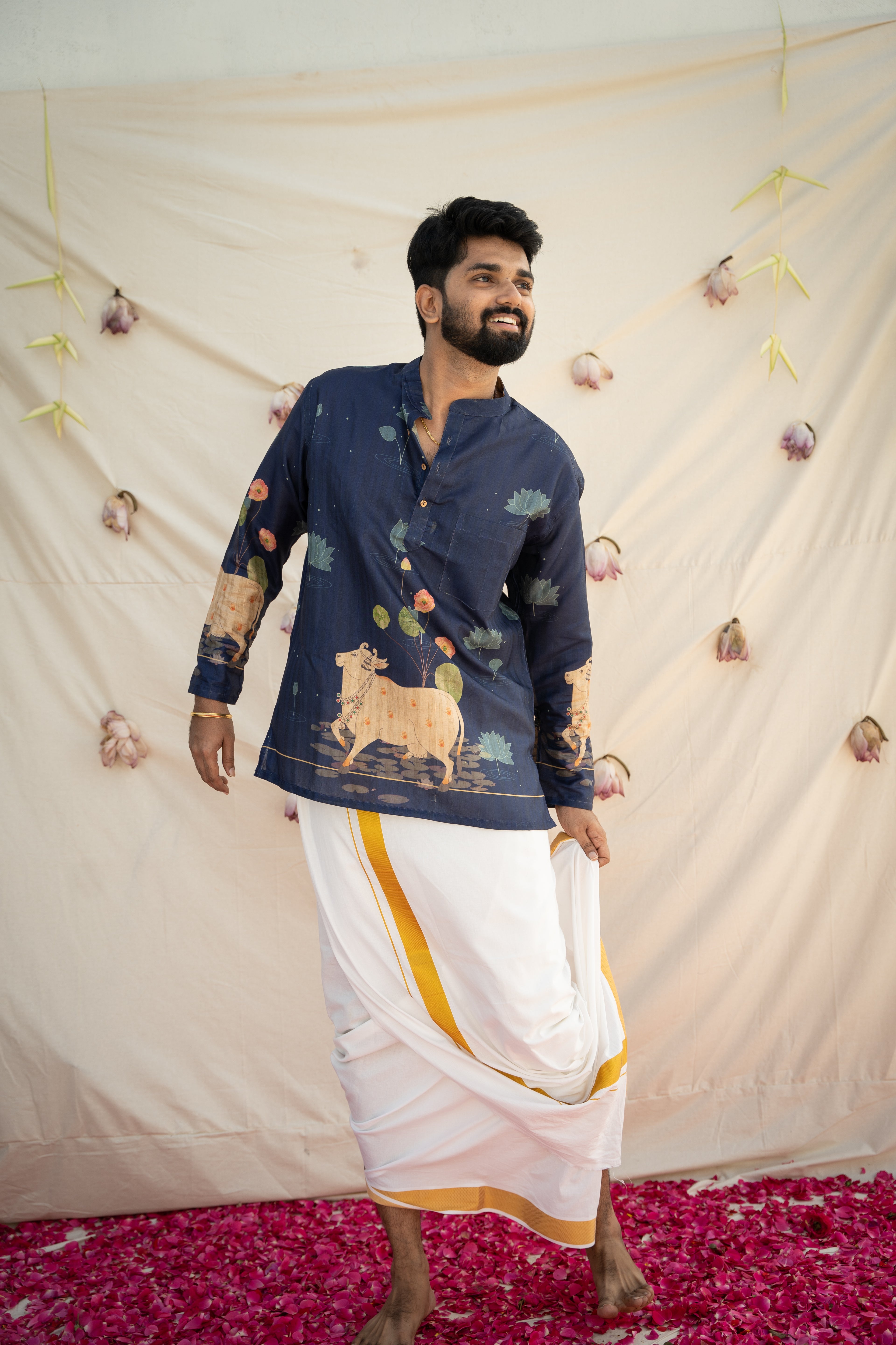 DHRUV - Pichwai Navy Blue Kurta
