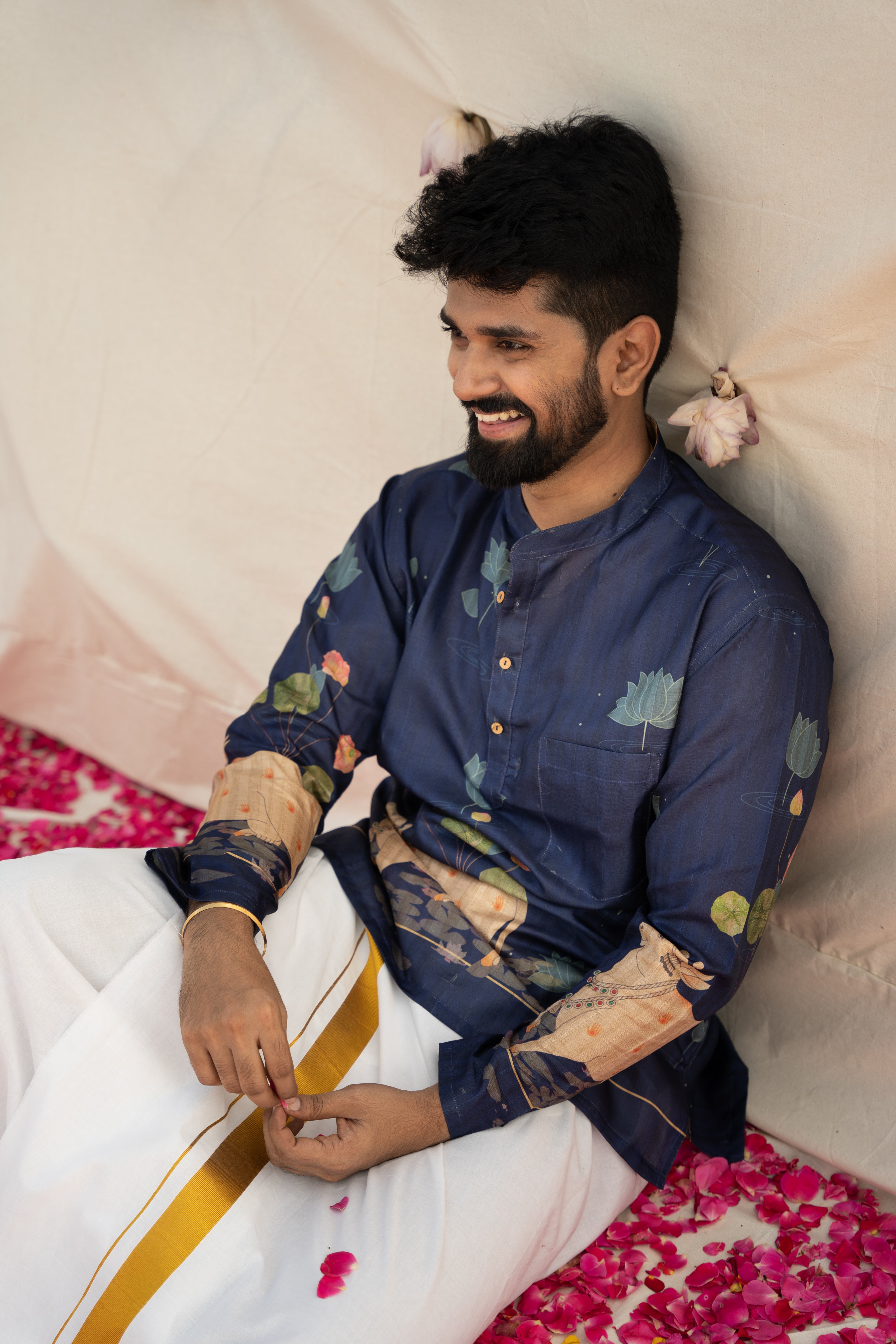 DHRUV - Pichwai Navy Blue Kurta