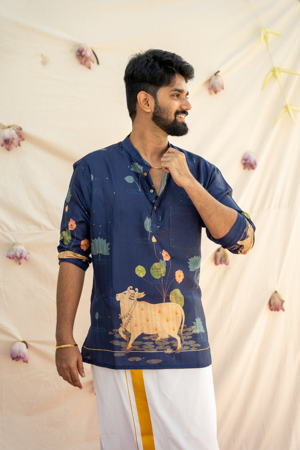 DHRUV - Pichwai Navy Blue Kurta