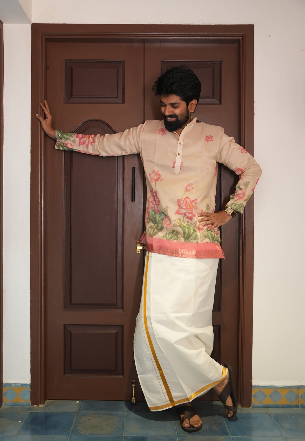 ATHARV - White Pink floral Kurta