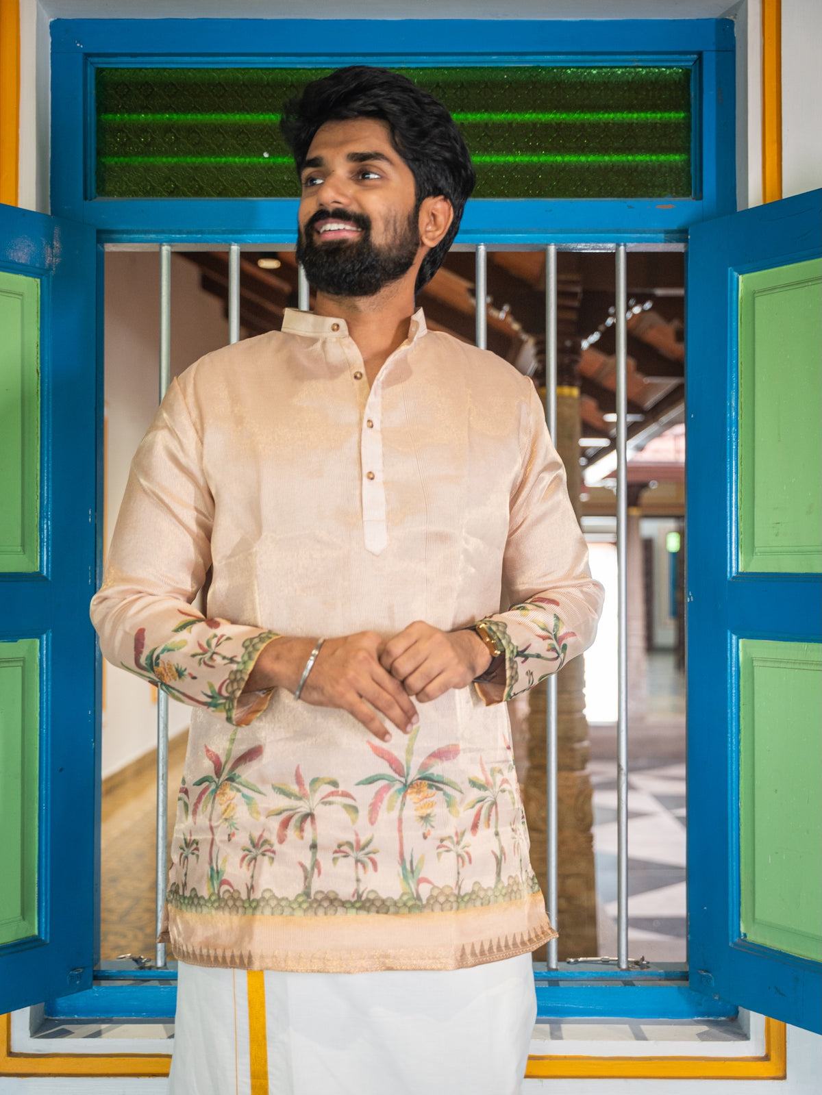 ATHARV - Off White Palm Motif Kurta