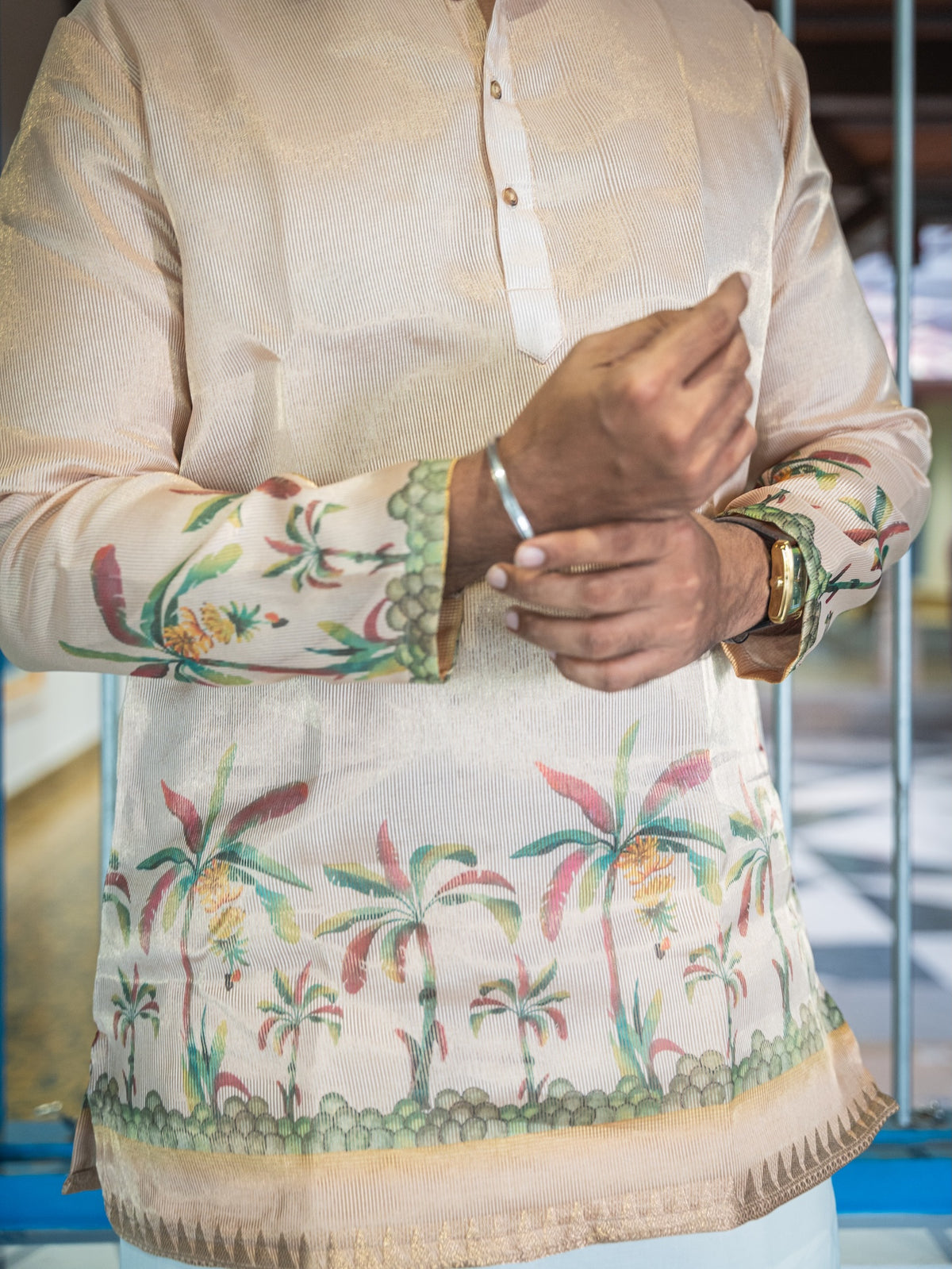 ATHARV - Off White Palm Motif Kurta