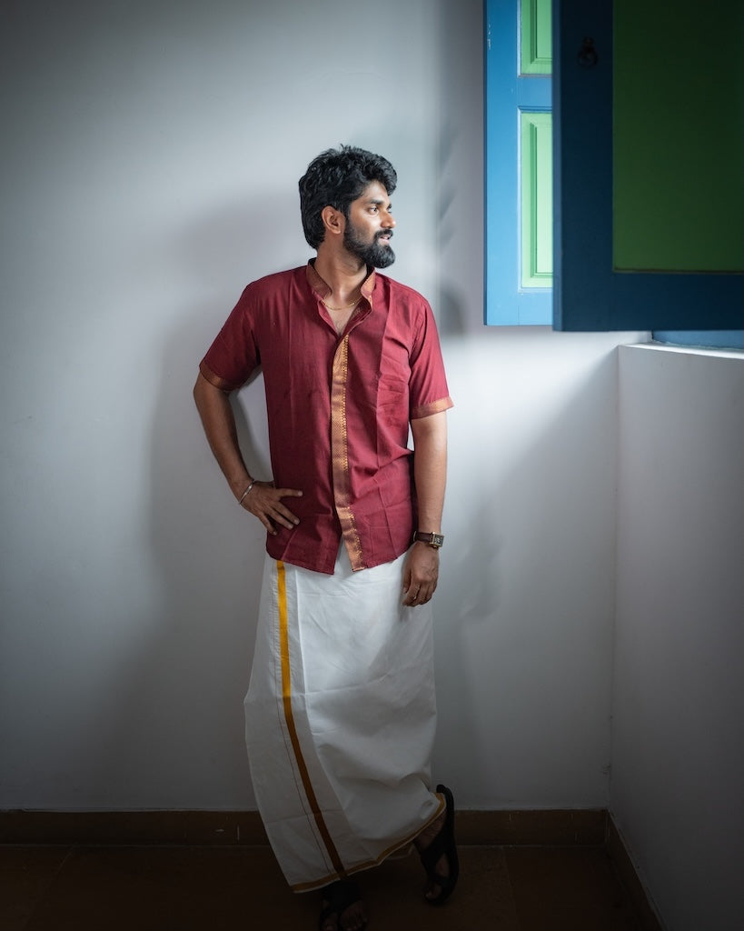 ATHARV - Maroon Mangalagiri Shirt