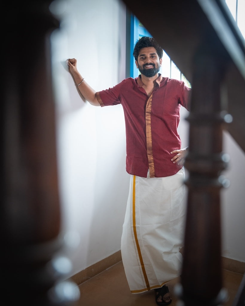 ATHARV - Maroon Mangalagiri Shirt