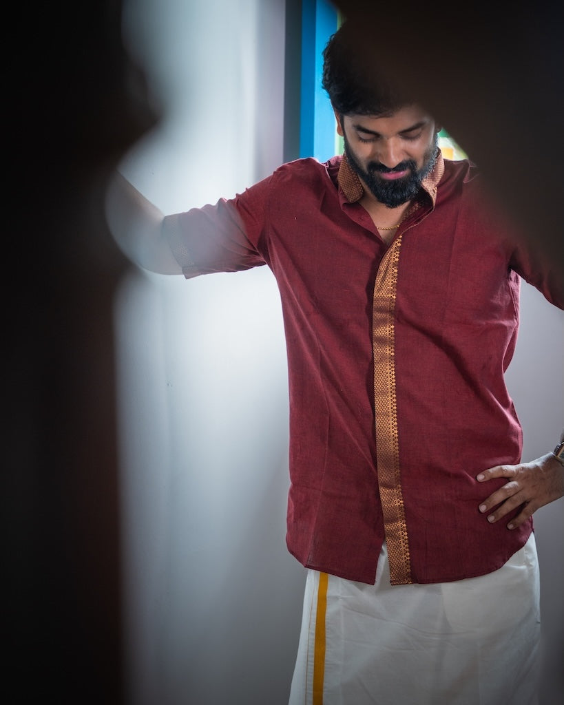 ATHARV - Maroon Mangalagiri Shirt