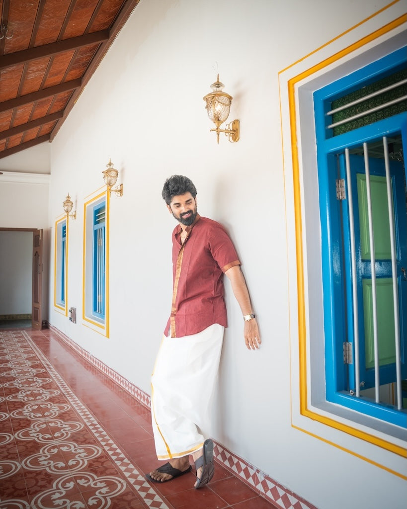 ATHARV - Maroon Mangalagiri Shirt