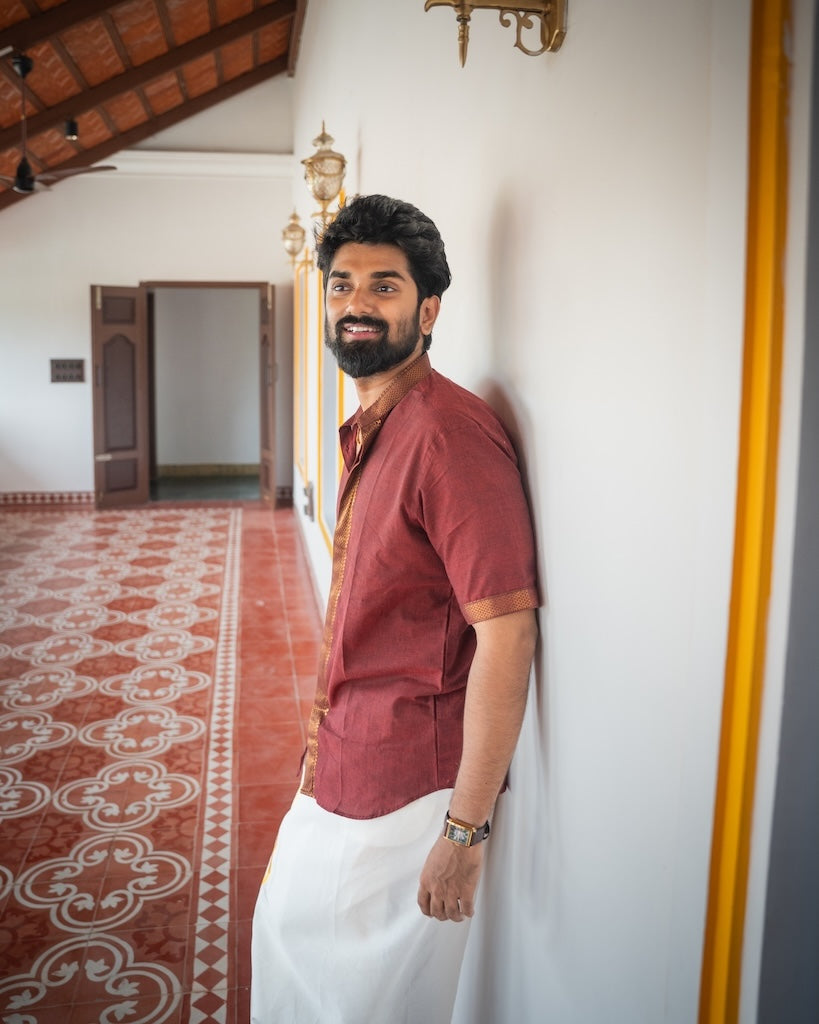 ATHARV - Maroon Mangalagiri Shirt