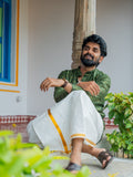 ATHARV - Olive Checks Kurta