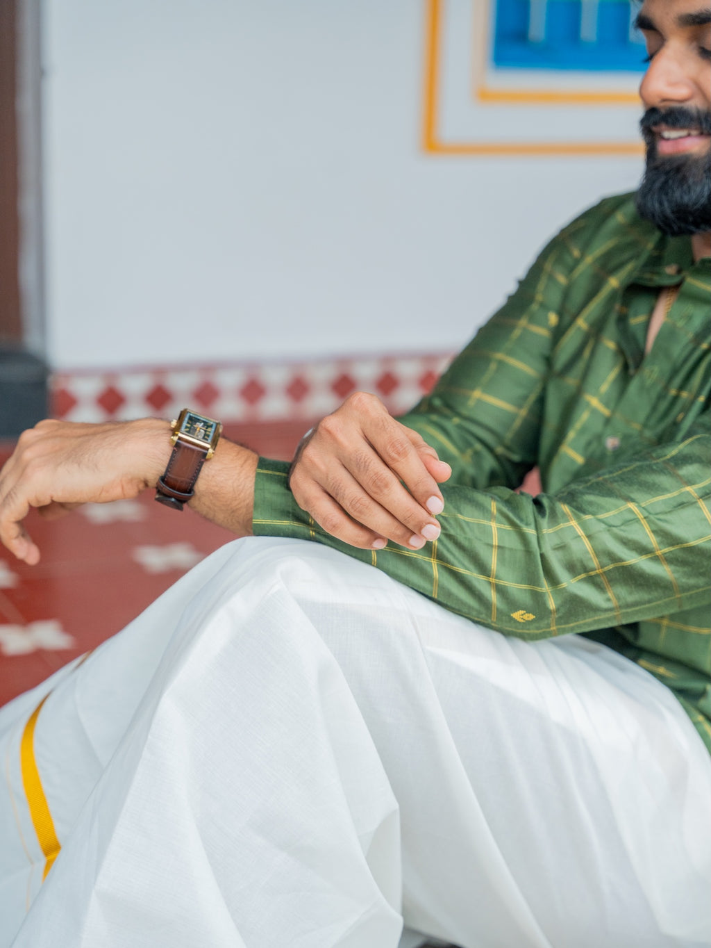 ATHARV - Olive Checks Kurta