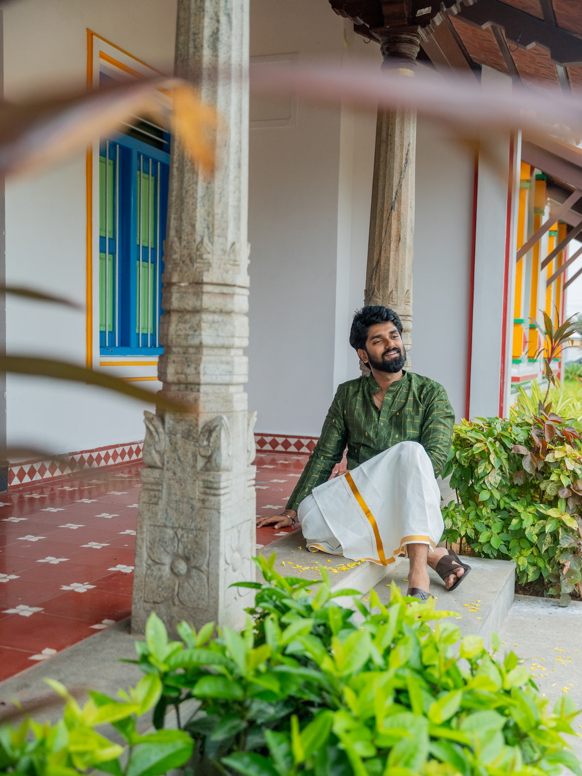 ATHARV - Olive Checks Kurta