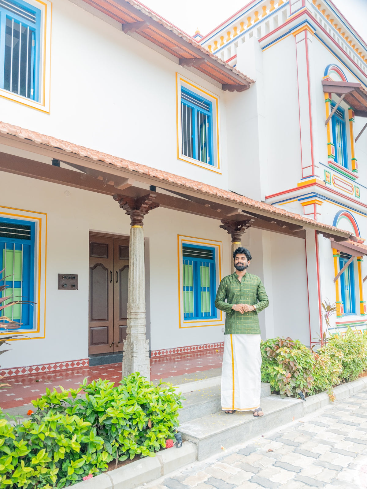 ATHARV - Olive Checks Kurta