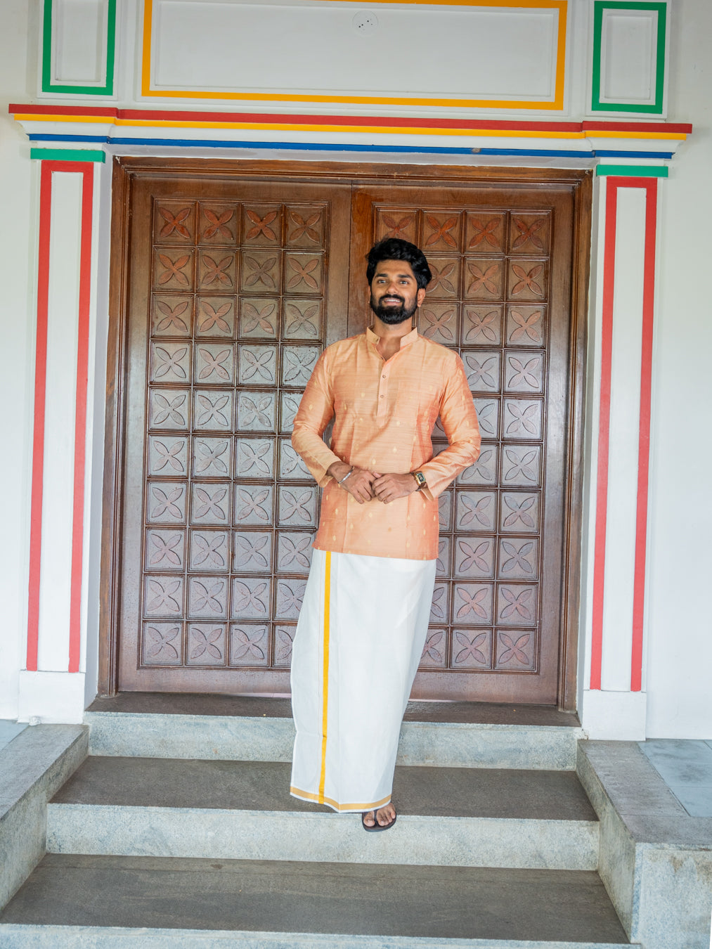ATHARV - Peach Butta Silk Kurta