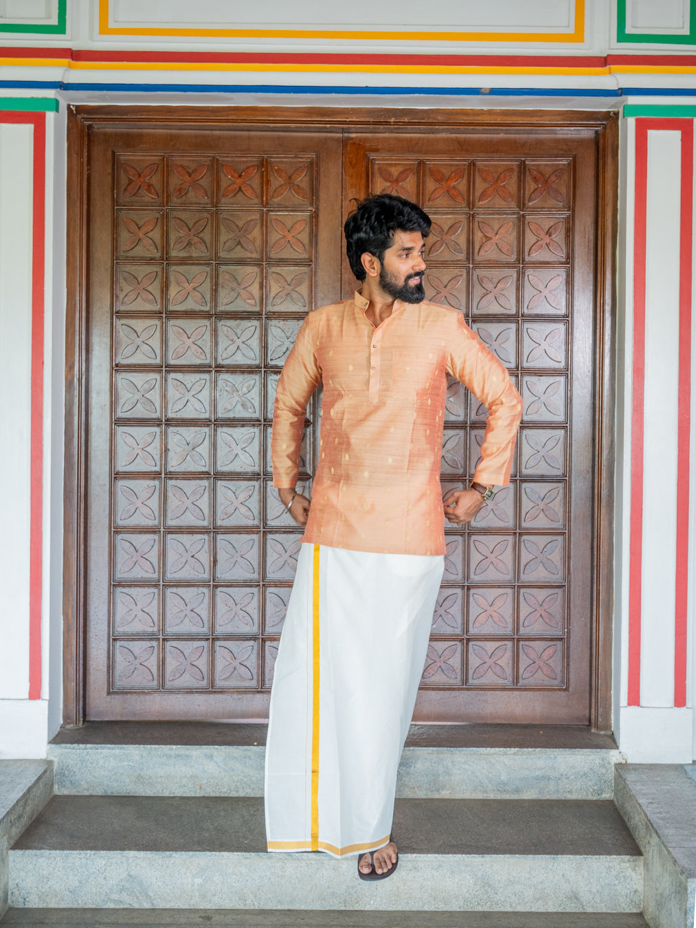 ATHARV - Peach Butta Silk Kurta
