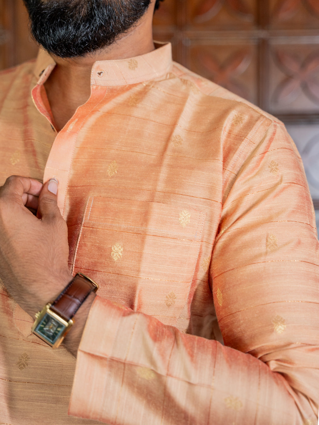 ATHARV - Peach Butta Silk Kurta