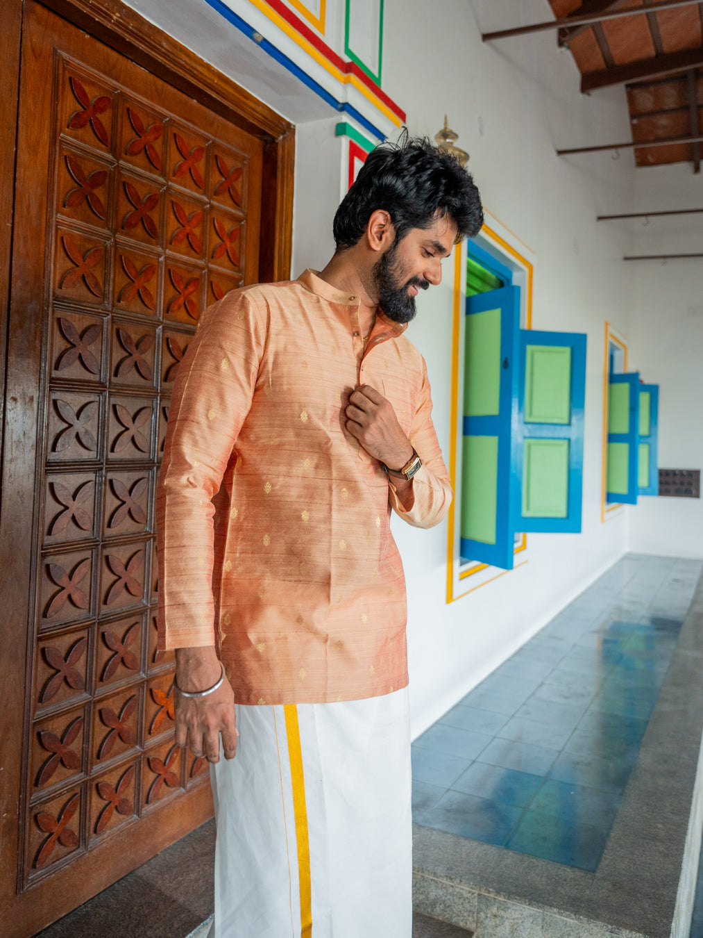 ATHARV - Peach Butta Silk Kurta