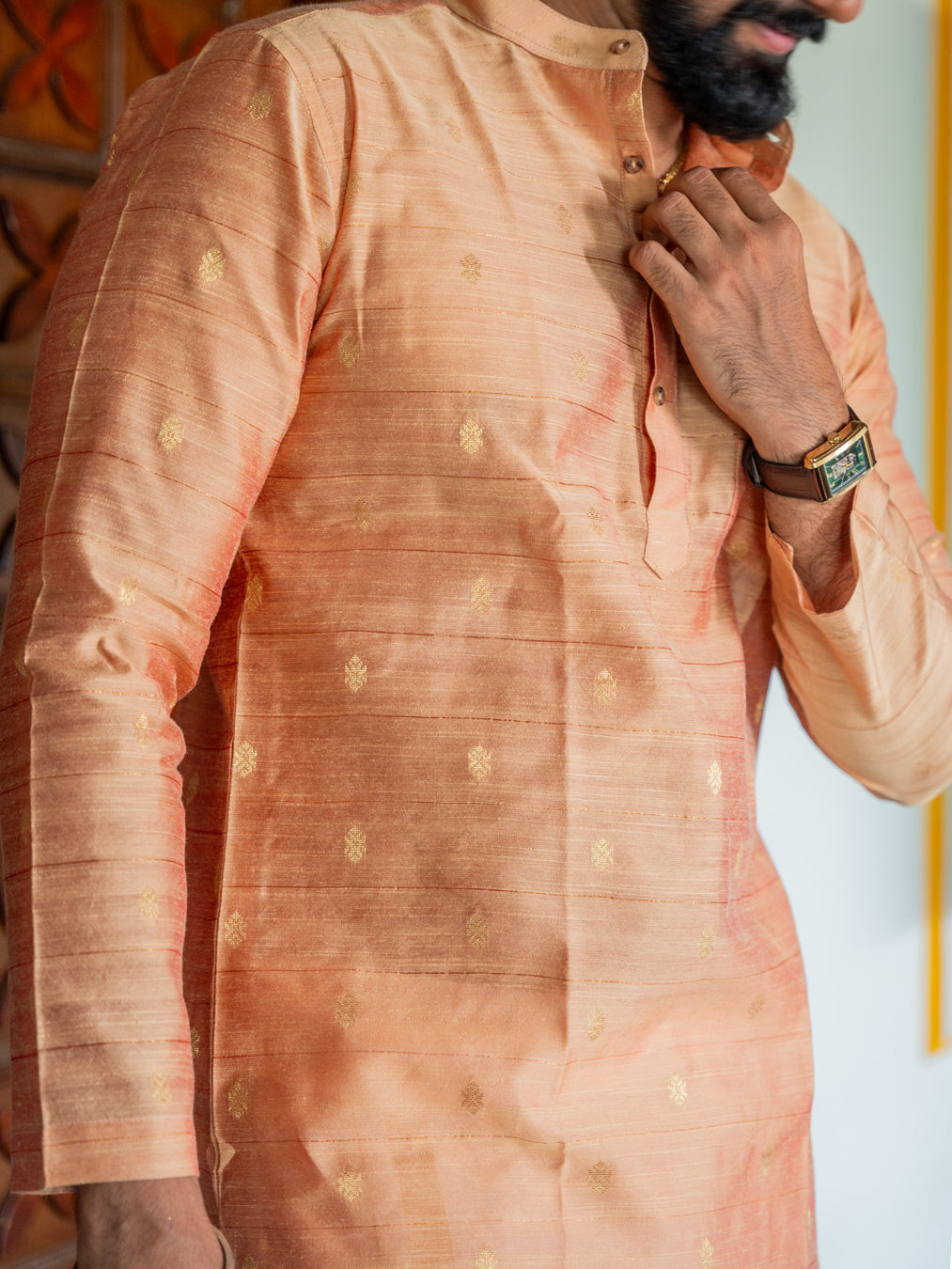 ATHARV - Peach Butta Silk Kurta