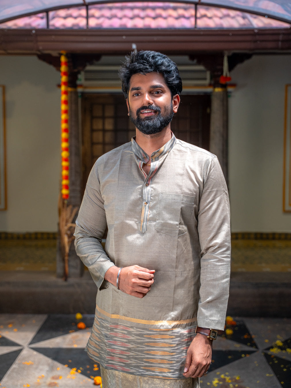 ATHARV - Grey Ikat Kurta
