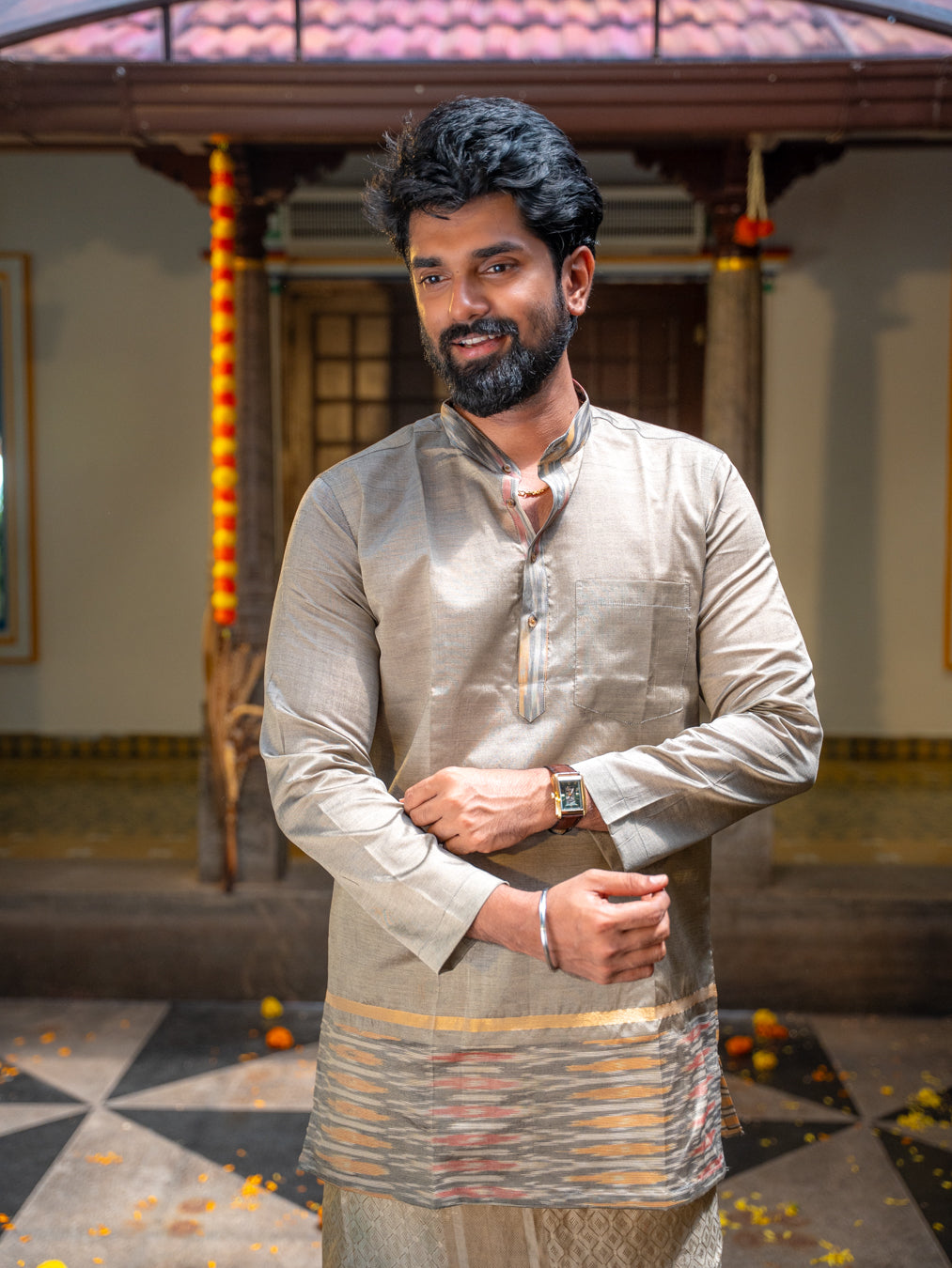 ATHARV - Grey Ikat Kurta