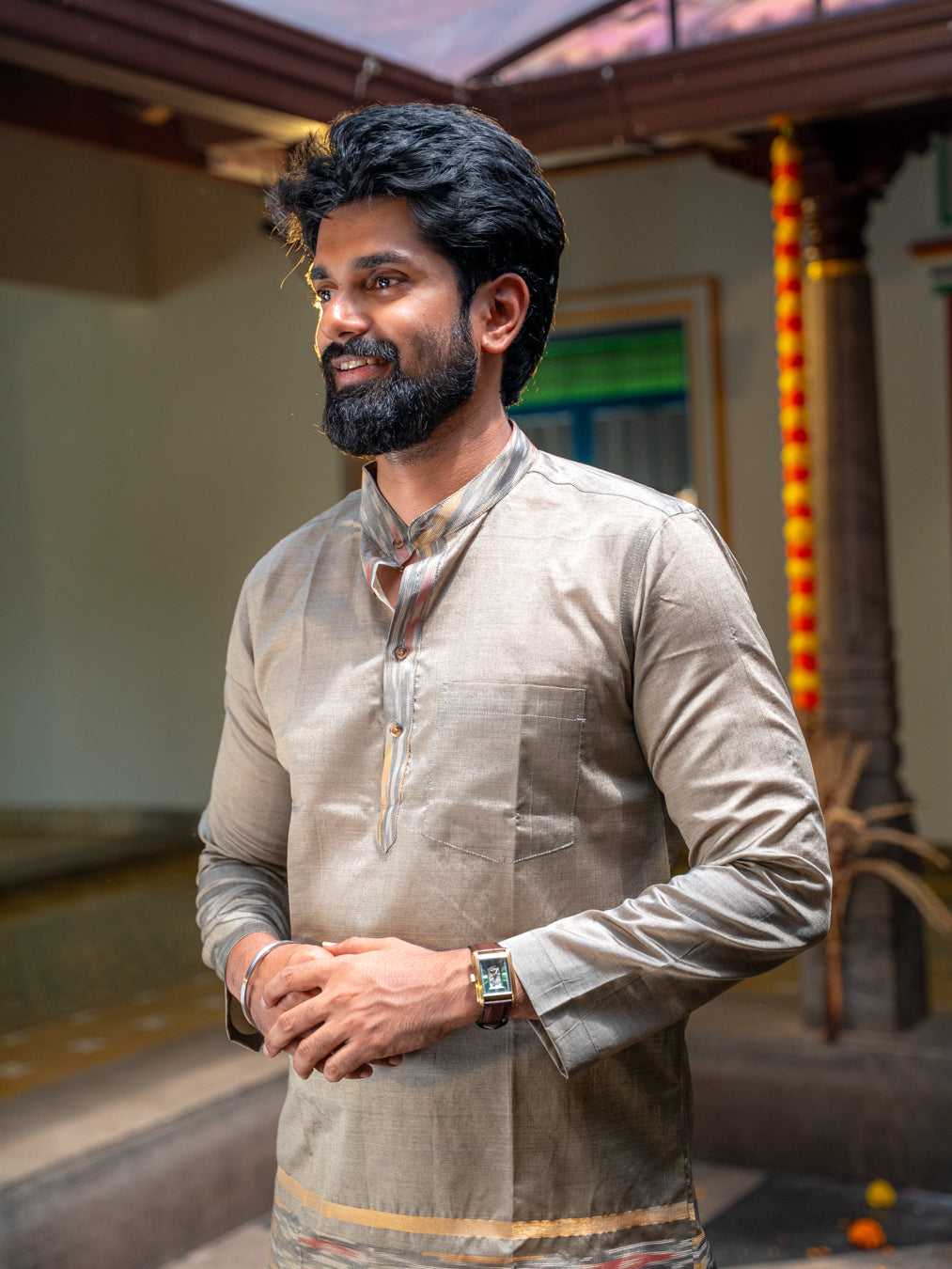 ATHARV - Grey Ikat Kurta