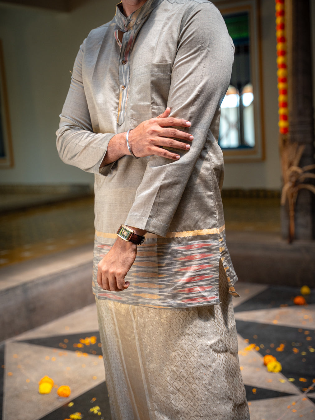 ATHARV - Grey Ikat Kurta