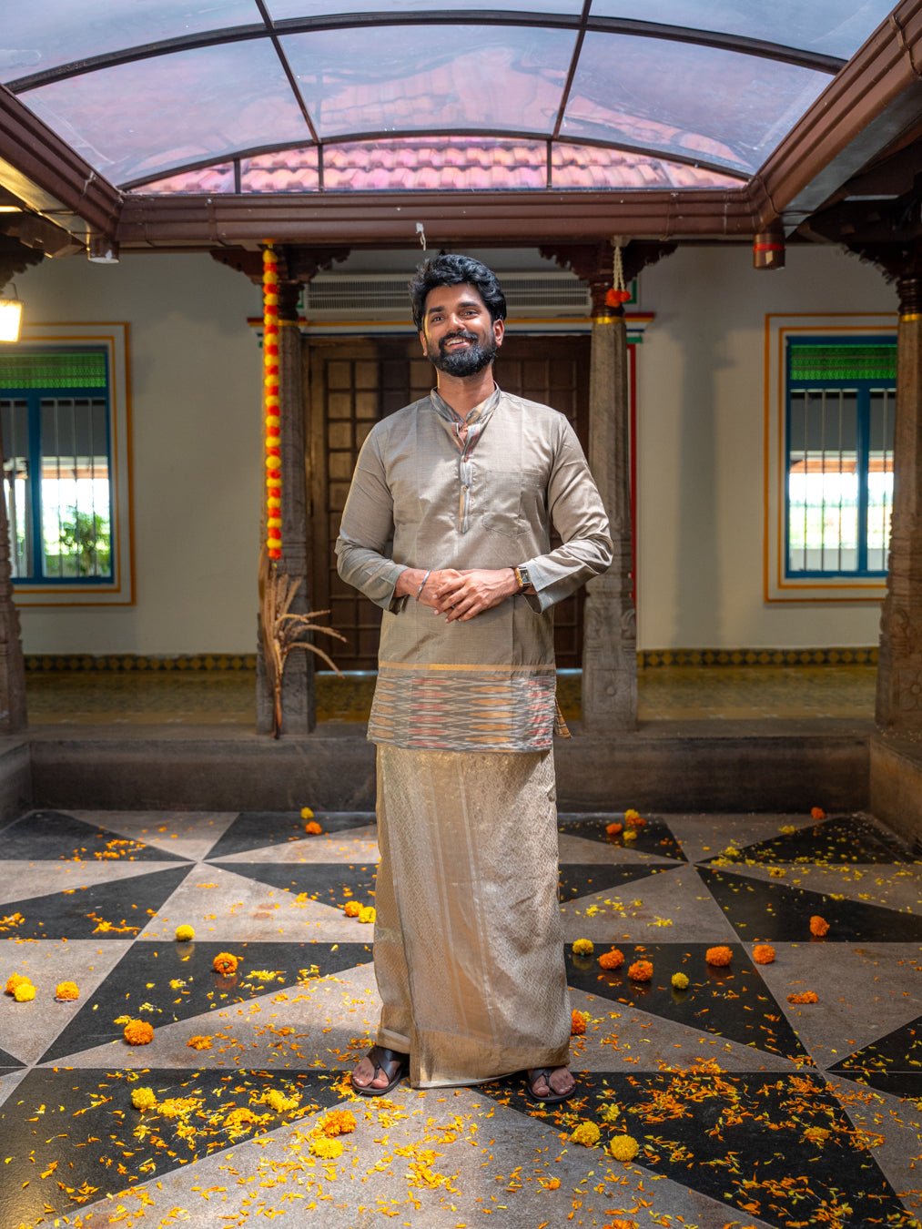 ATHARV - Grey Ikat Kurta