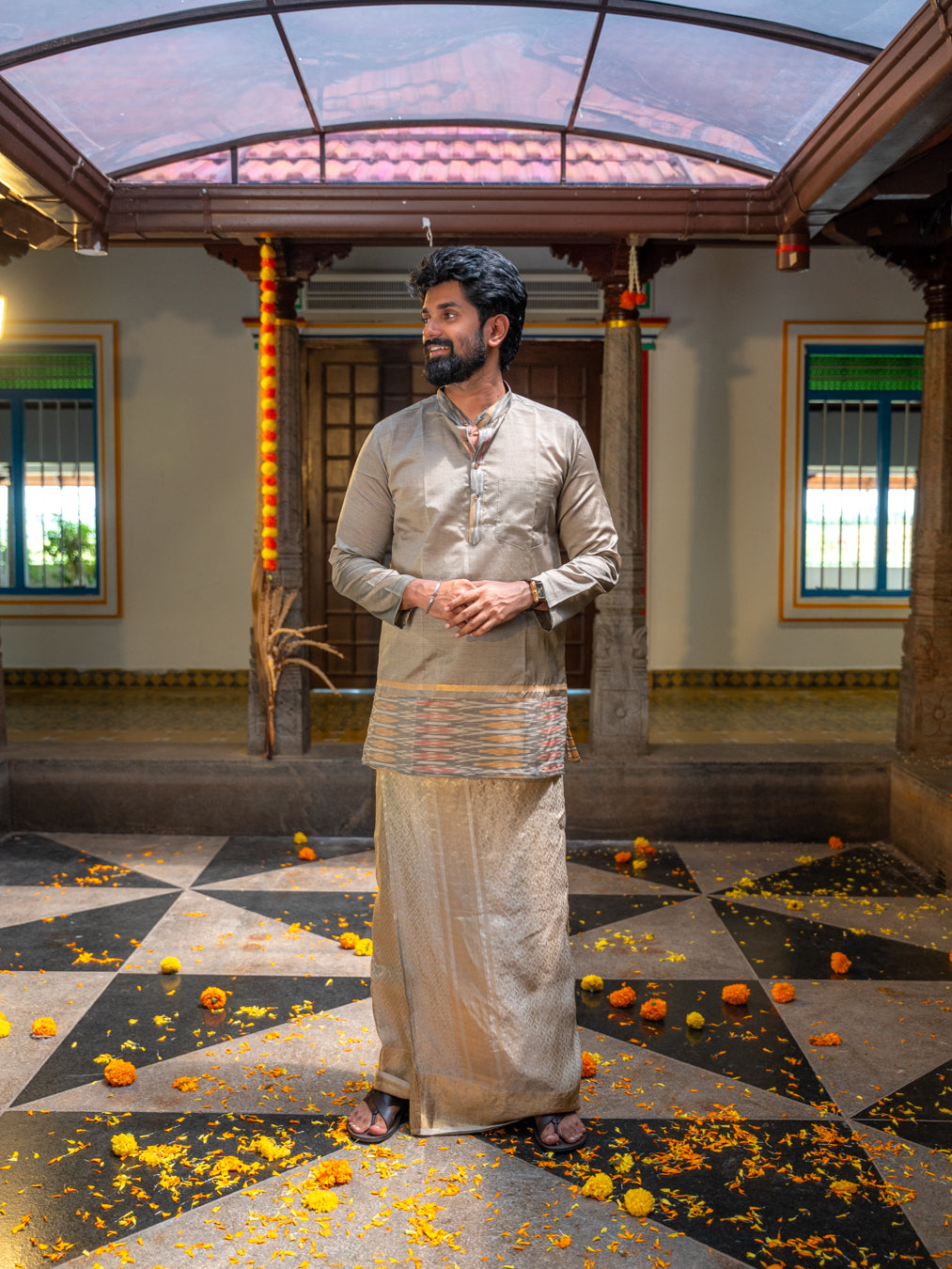ATHARV - Grey Ikat Kurta