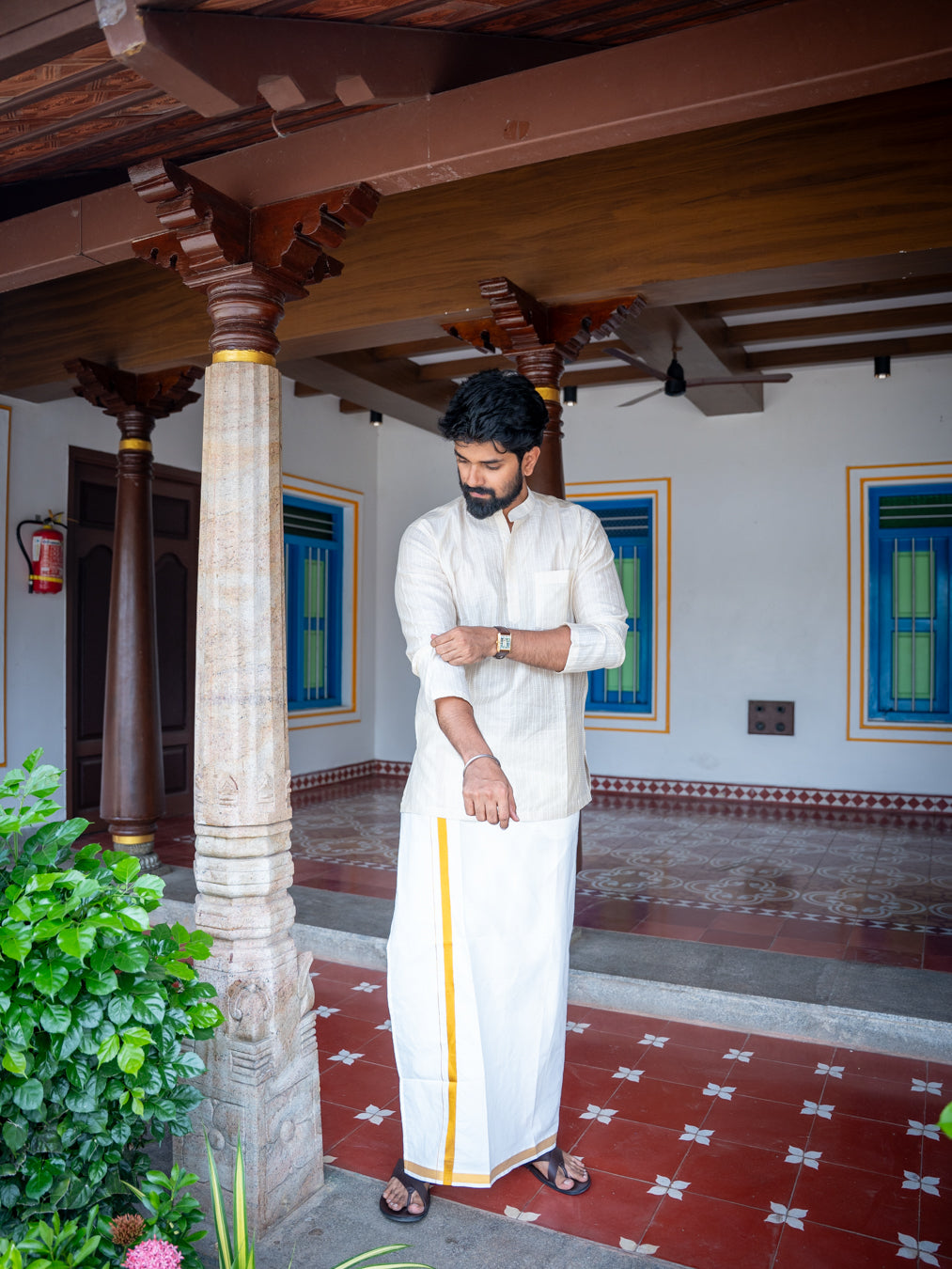 ATHARV - Ivory Handloom Kurta