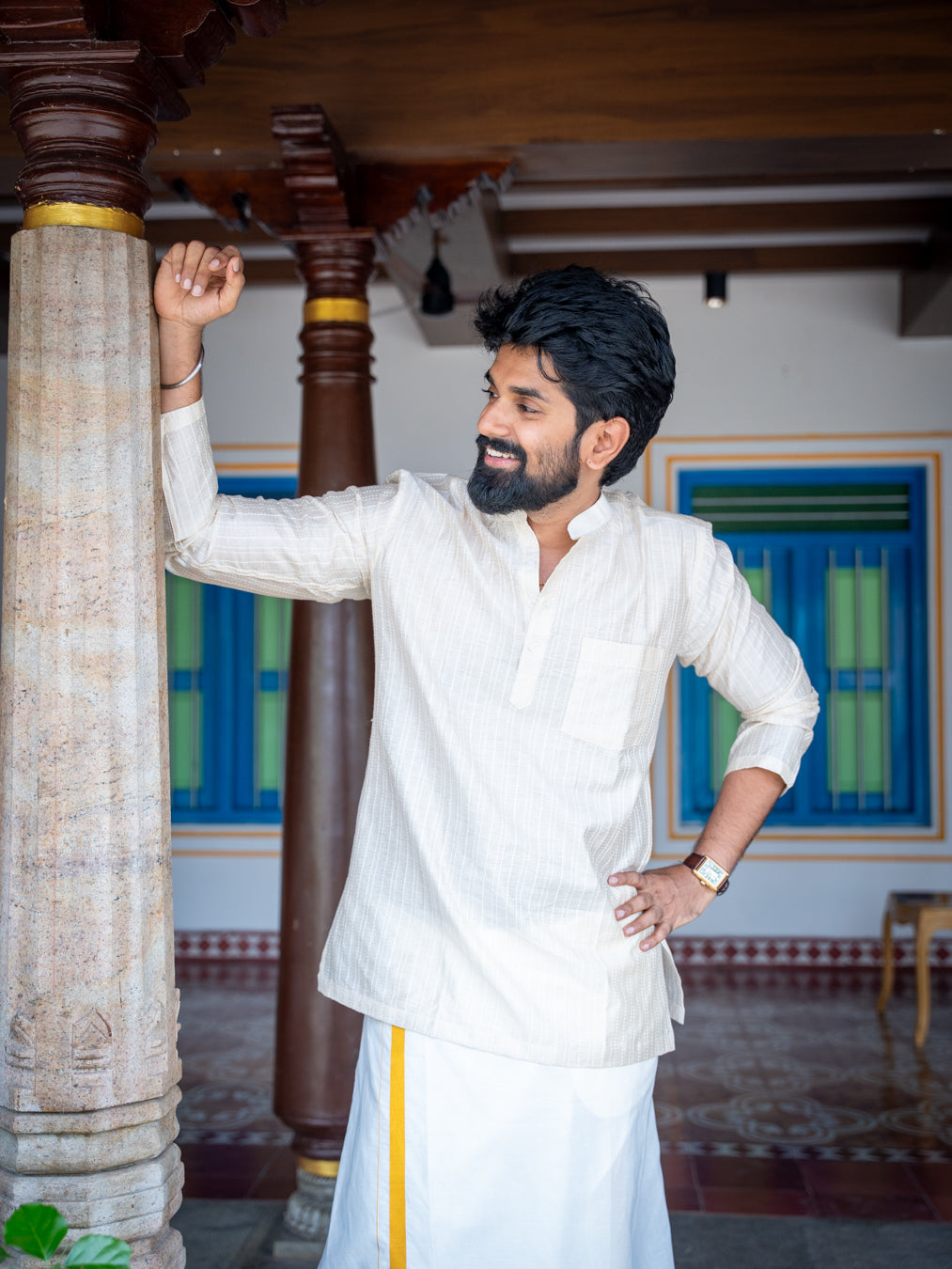 ATHARV - Ivory Handloom Kurta
