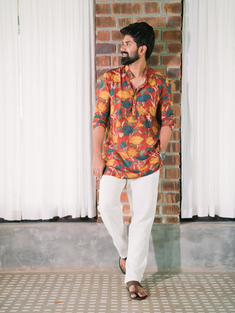 ARYA - Brick Red Chanderi Kurta