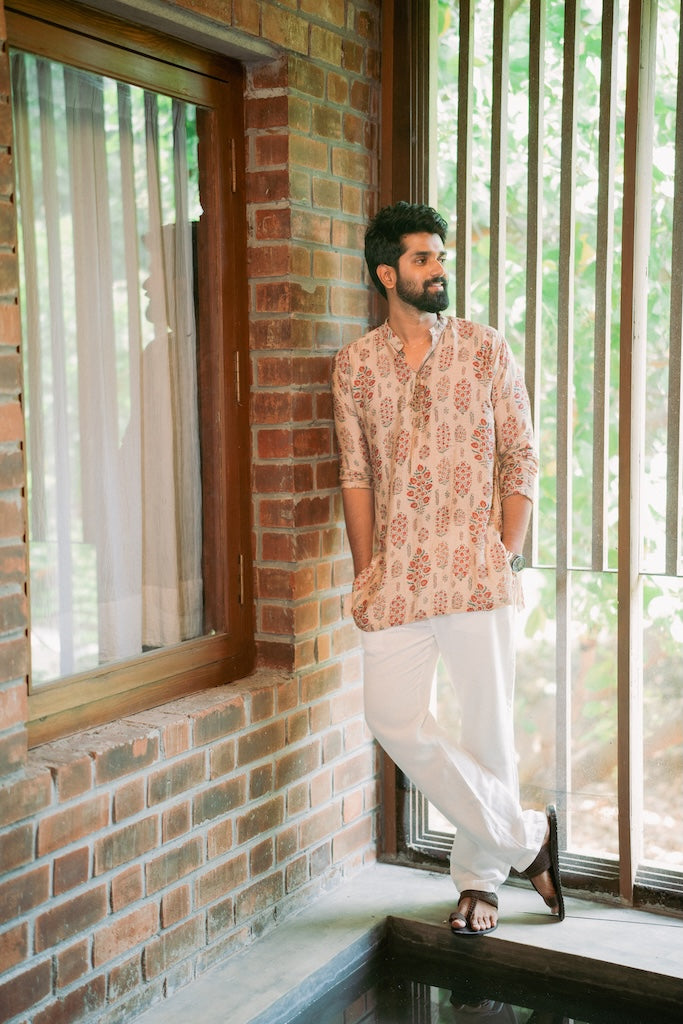ARYA - BEIGE BLUSH CHANDERI KURTA