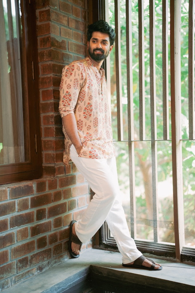 ARYA - BEIGE BLUSH CHANDERI KURTA