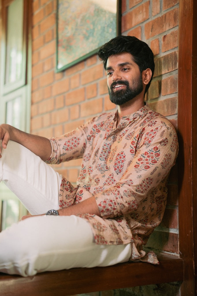 ARYA - BEIGE BLUSH CHANDERI KURTA