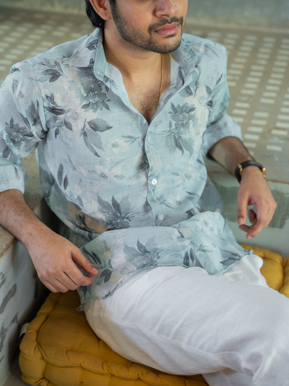 ARYA - Cream Blue linen