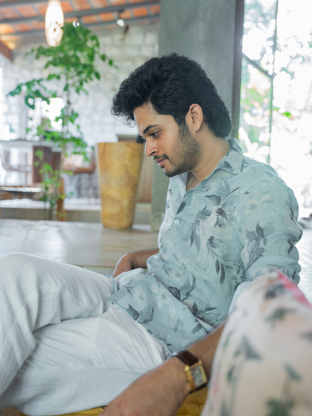 ARYA - Cream Blue linen