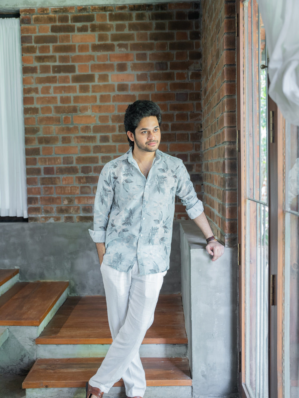 ARYA - Cream Blue linen